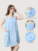 1PC Wearable Bath Towel - Cute Bow Soft Shower Skirt for Women, Adjustable Bath Robe with Pocket for Home & Travel - Himpall